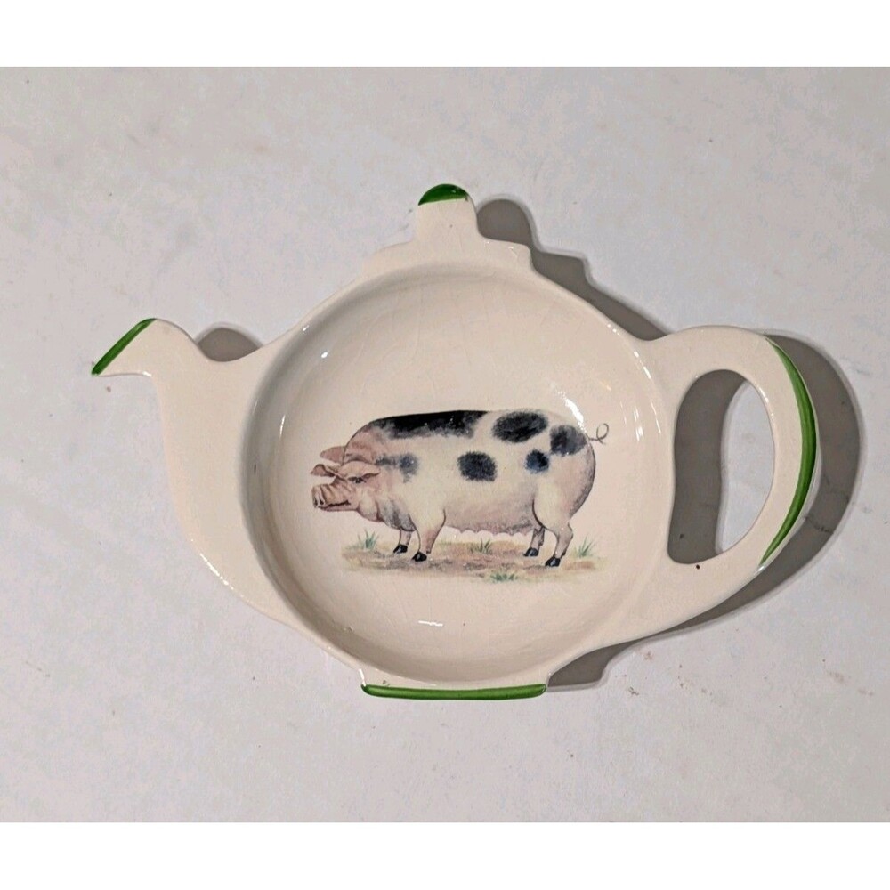 Vintage Norfolk China Tea Bag Holder Dish Pig Farmyard England Crazed 5x4